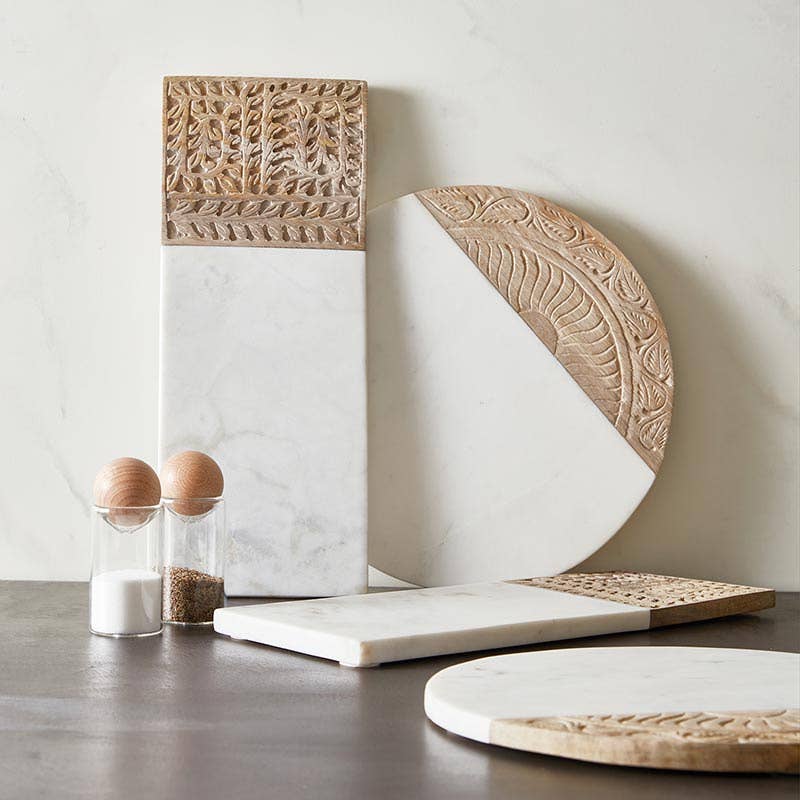 Marble and Carved Wood Serving Board - Round