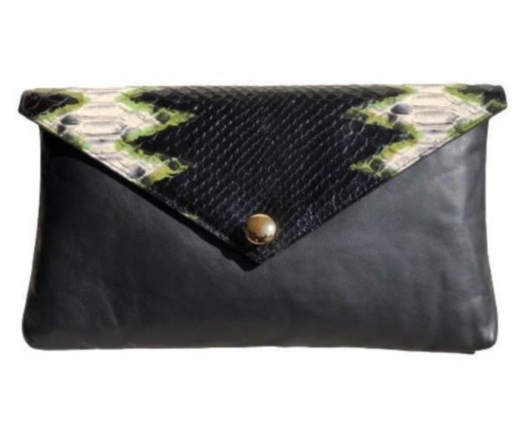 FLORENCE ENVELOPE CLUTCH GREEN PYTHON - LINELL ELLIS