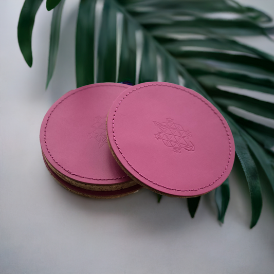 LINELL ELLIS LEATHER COASTERS IN PINK