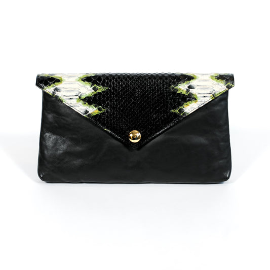 FLORENCE ENVELOPE CLUTCH GREEN PYTHON - LINELL ELLIS