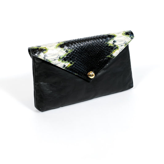 FLORENCE ENVELOPE CLUTCH GREEN PYTHON - LINELL ELLIS