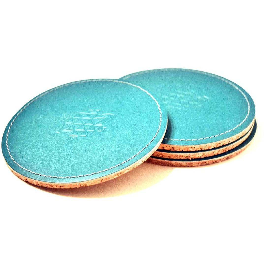 LINELL ELLIS LEATHER COASTERS IN TURQUOISE - LINELL ELLIS